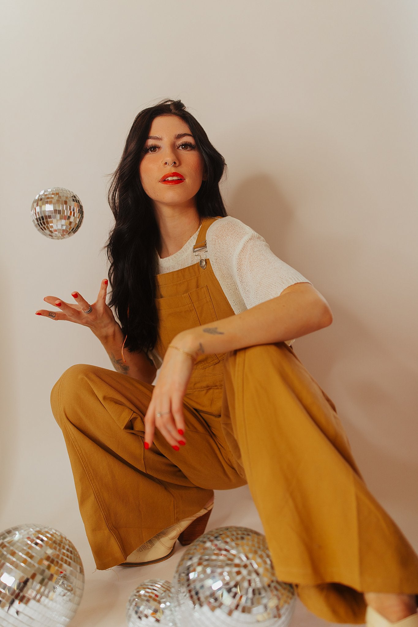 Retro Wide Leg Overalls Mustard