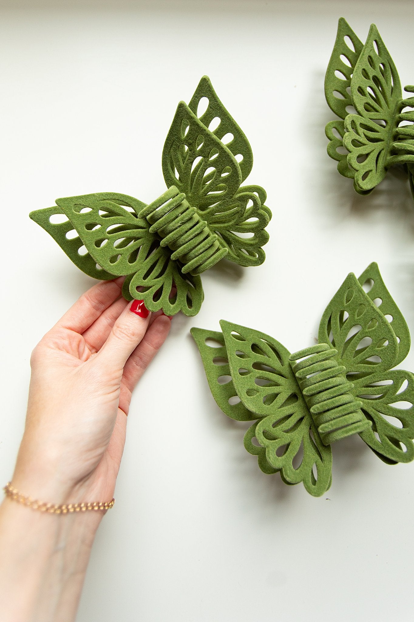 Large Butterfly Hair Clip - Fuzzy Olive