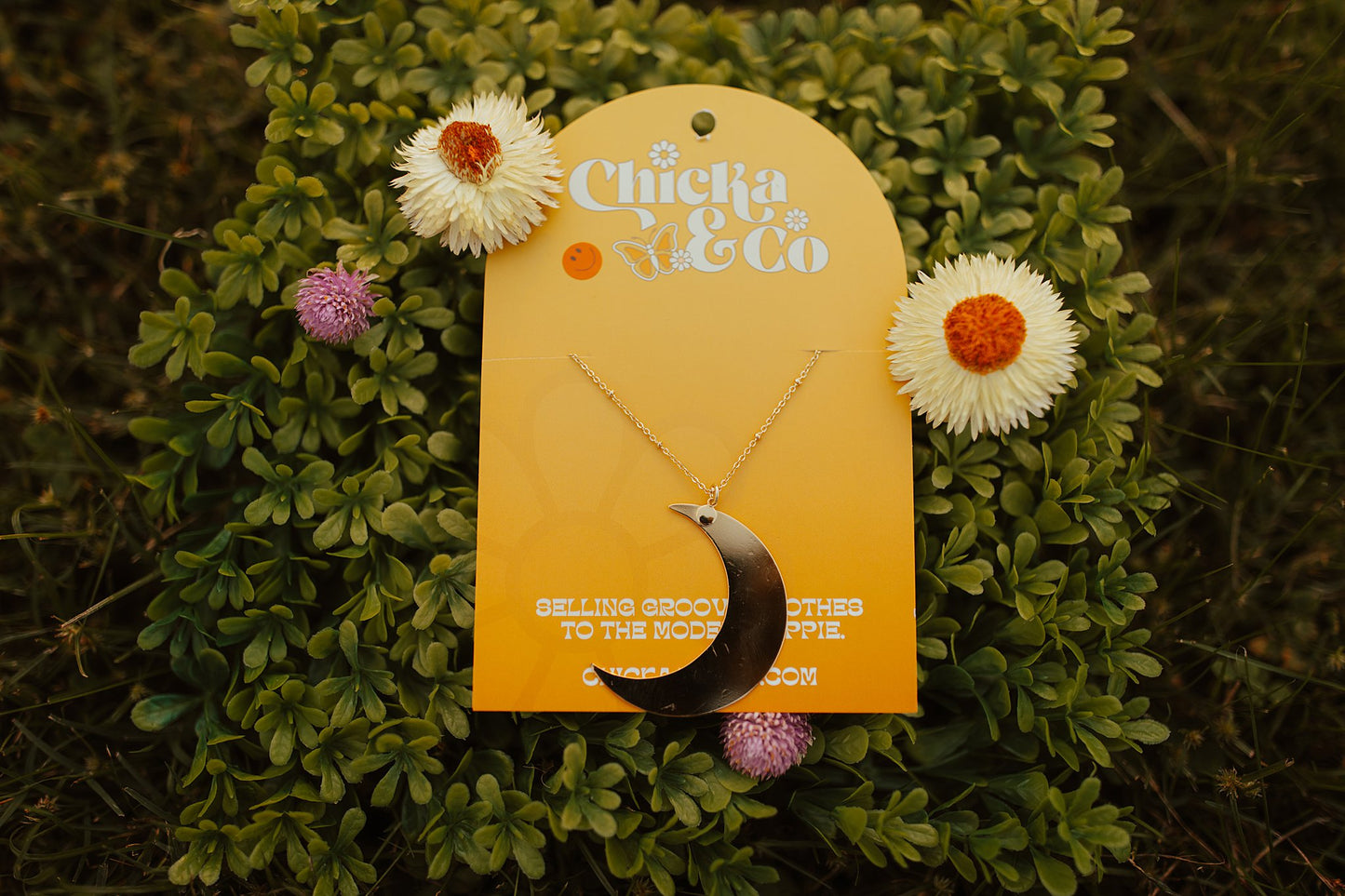 Long Gold Moon Necklace