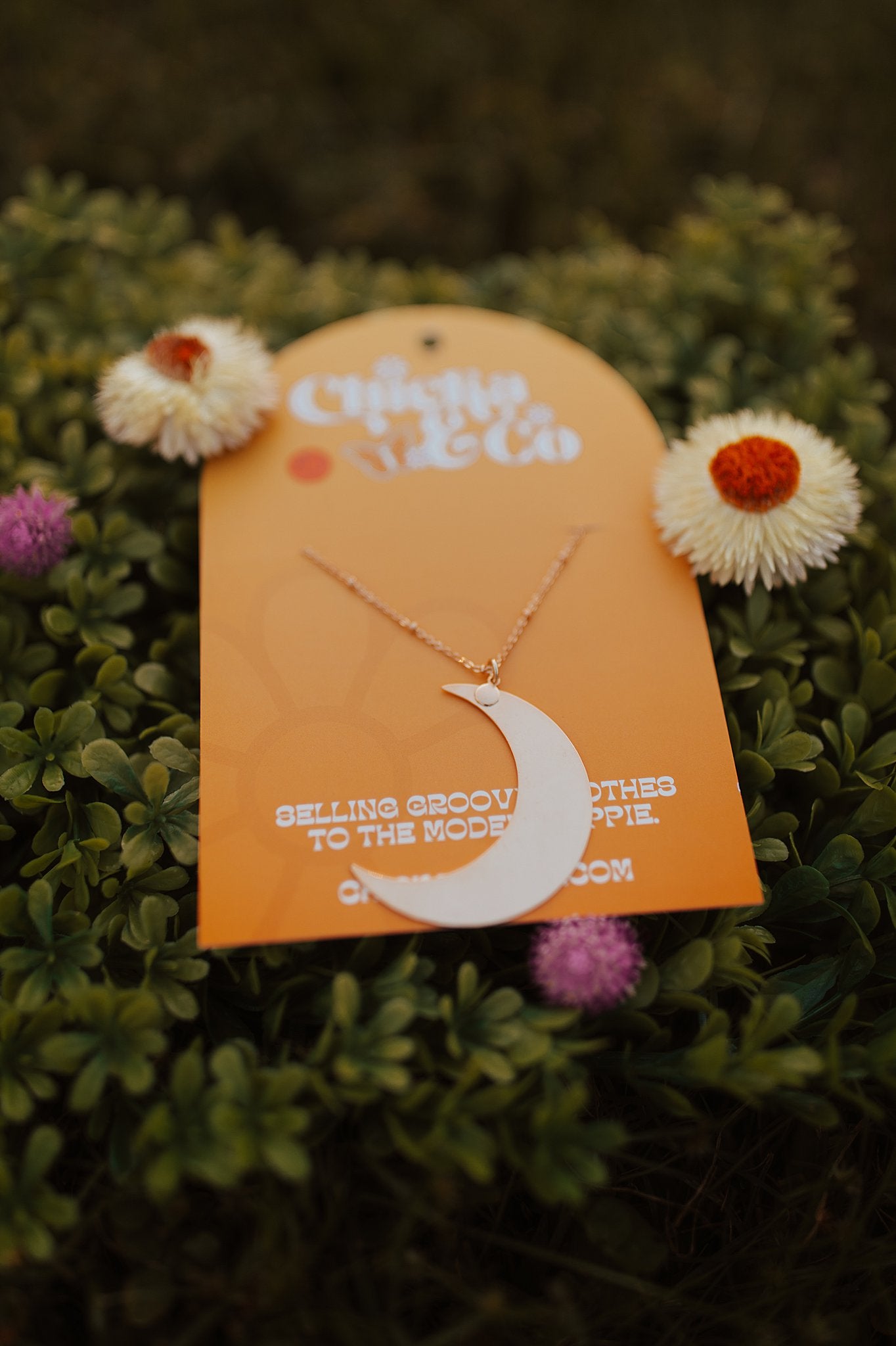Long Gold Moon Necklace