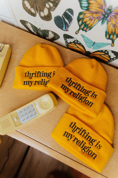 Thrifting Is My Religion Knit Beanie Hat
