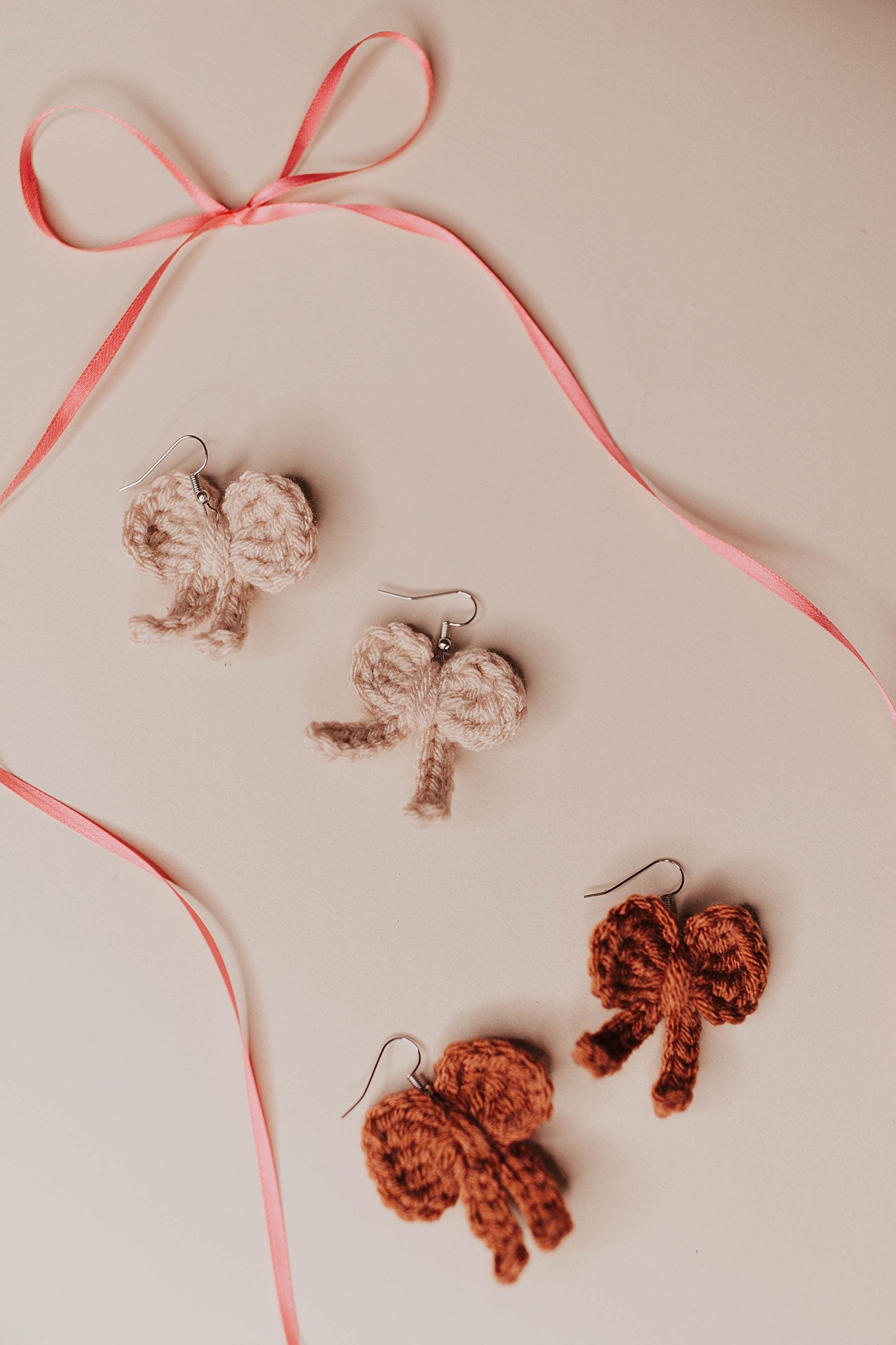 Mauve Crochet Bow Earrings
