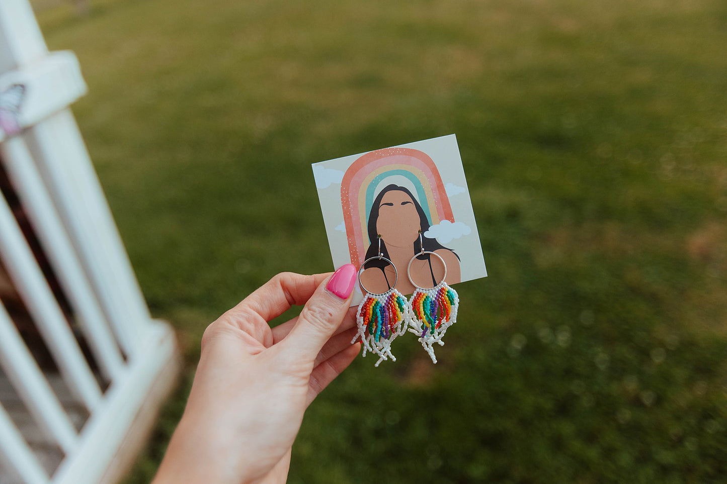Rainbow Beaded Fringe Earrings