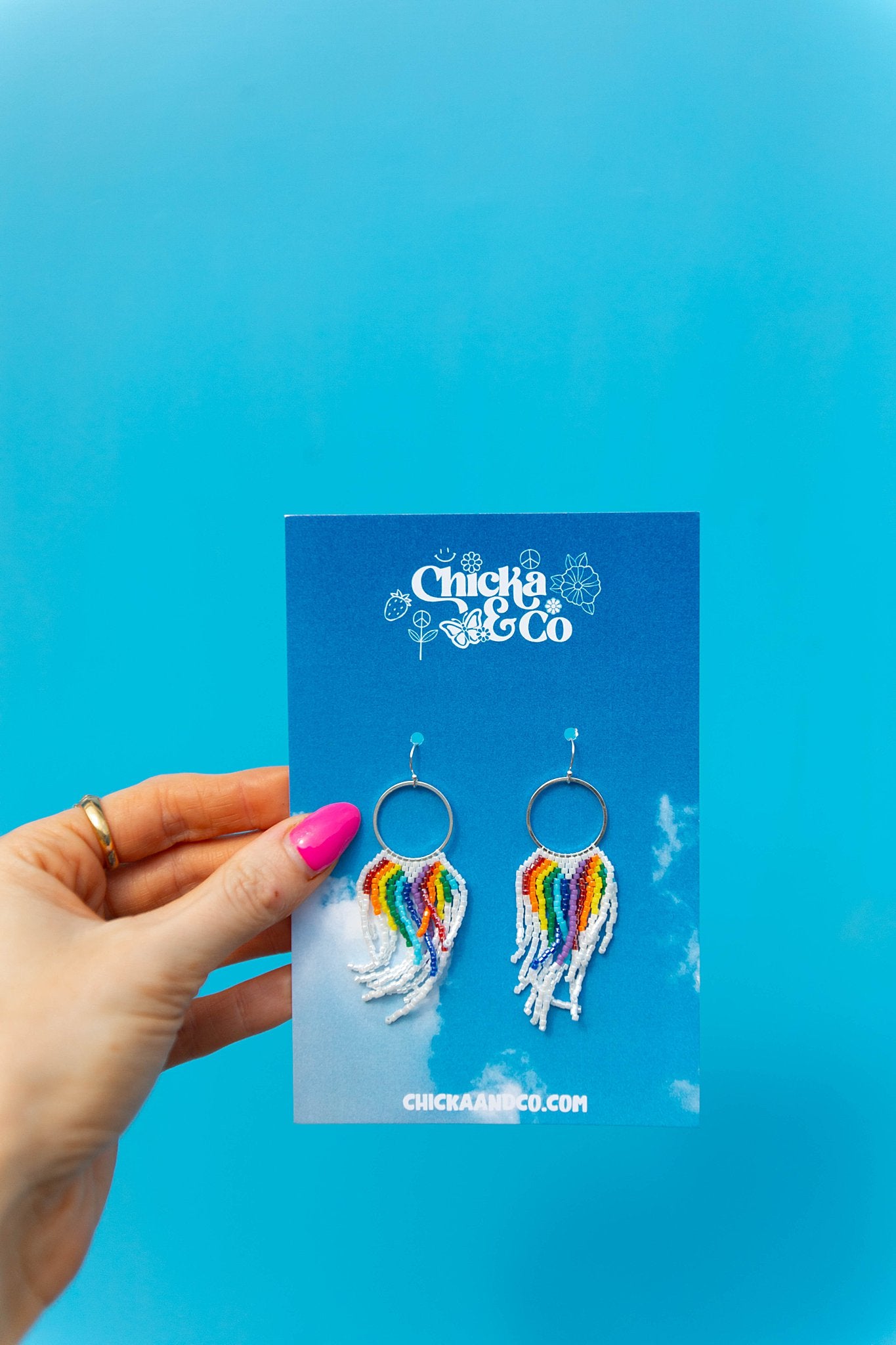 Rainbow Beaded Fringe Earrings