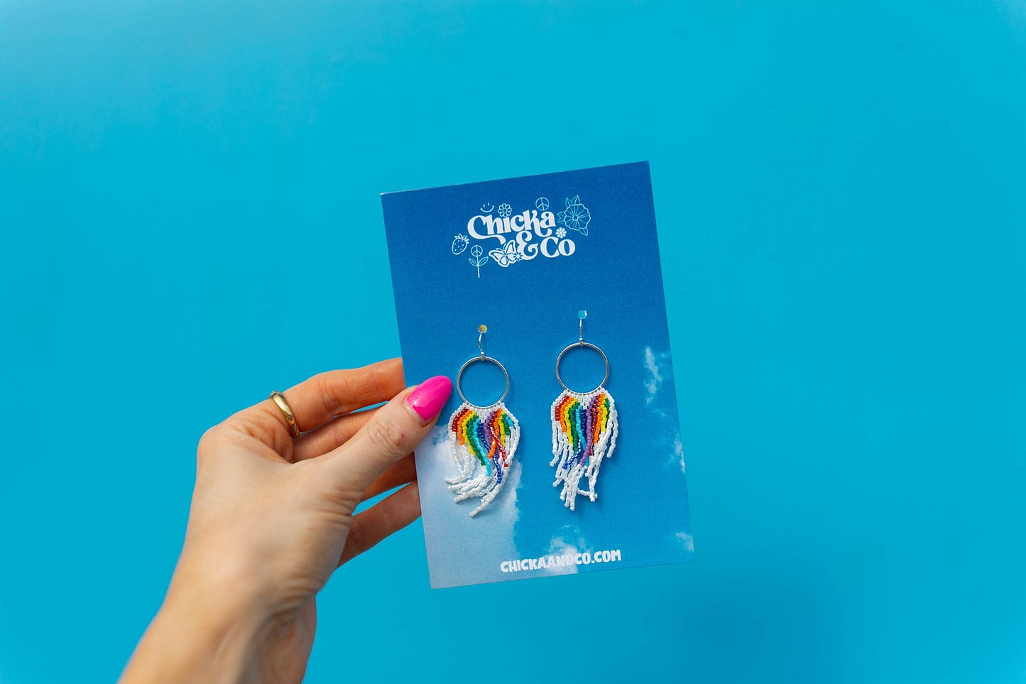 Rainbow Beaded Fringe Earrings