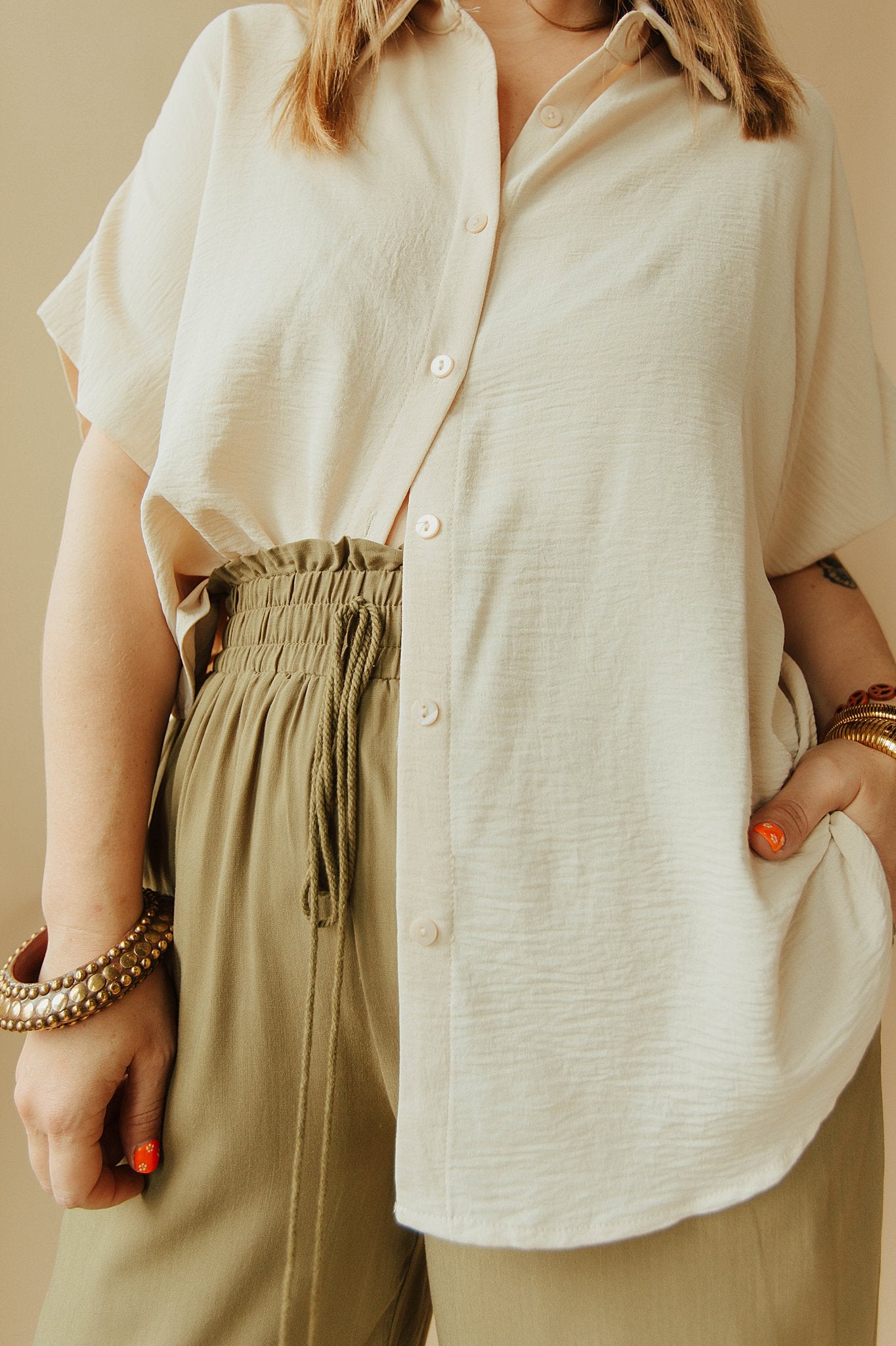 Sweet Simplicity Button Down Blouse in Oatmeal
