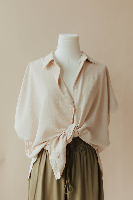 Sweet Simplicity Button Down Blouse in Oatmeal