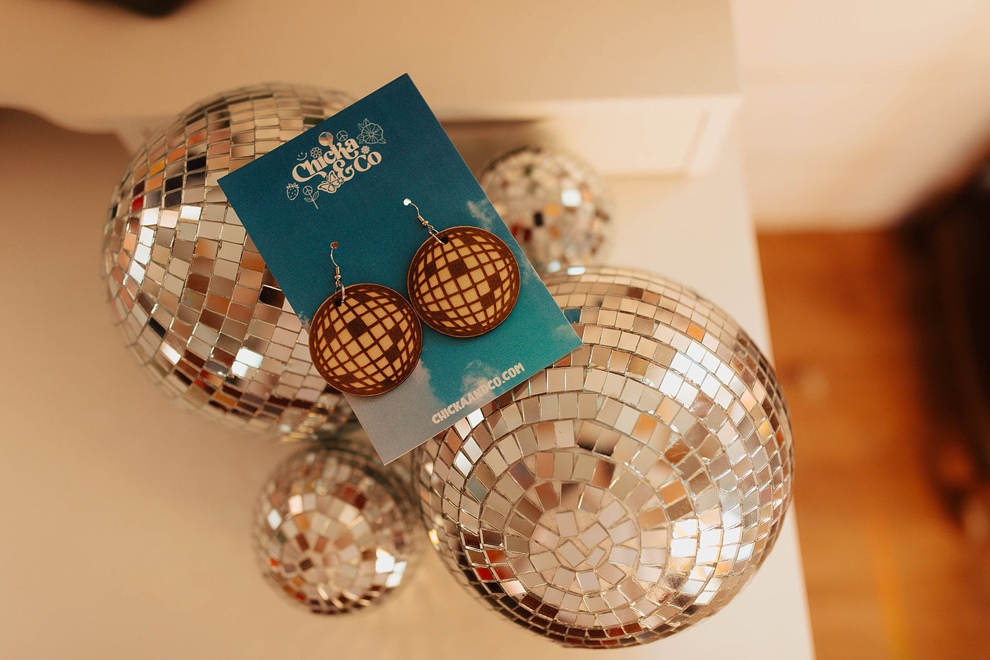 Disco Ball Wood Earrings