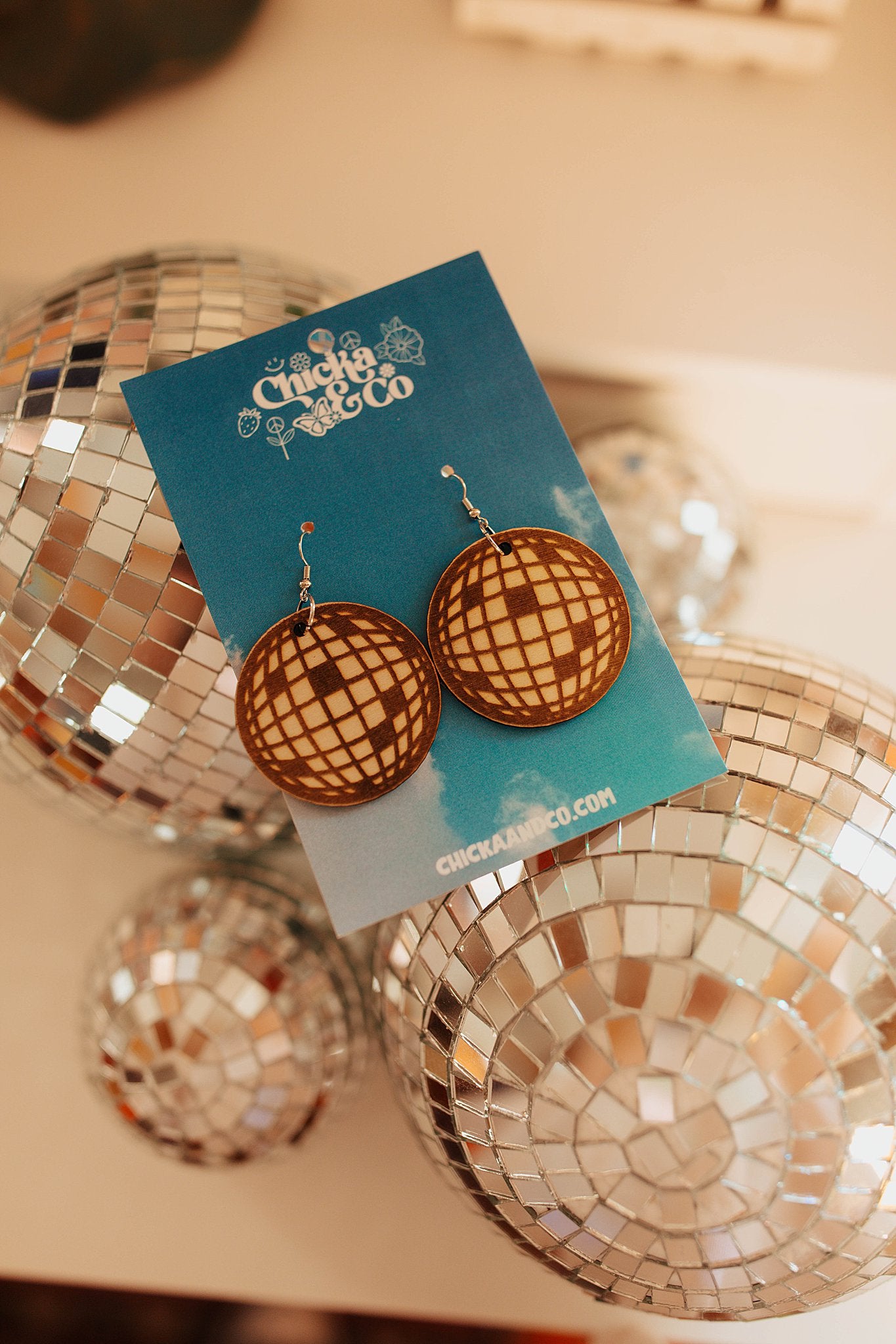 Disco Ball Wood Earrings