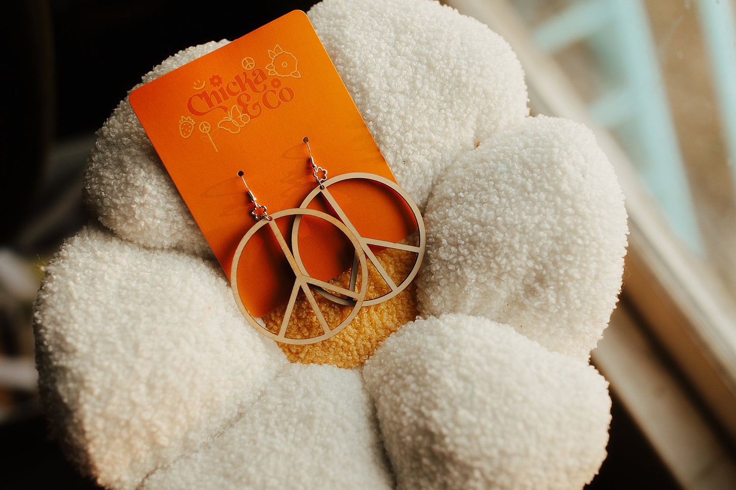 Peace Sign Wood Earrings