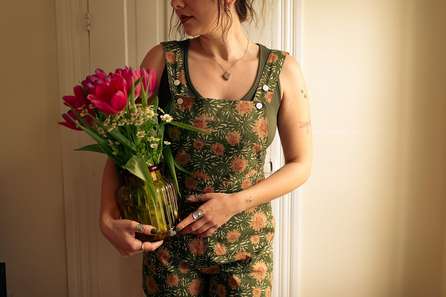 Vintage Flower Blossom Shortalls S-XL