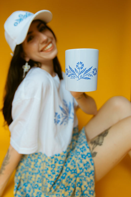 Blue Retro | White glossy mug