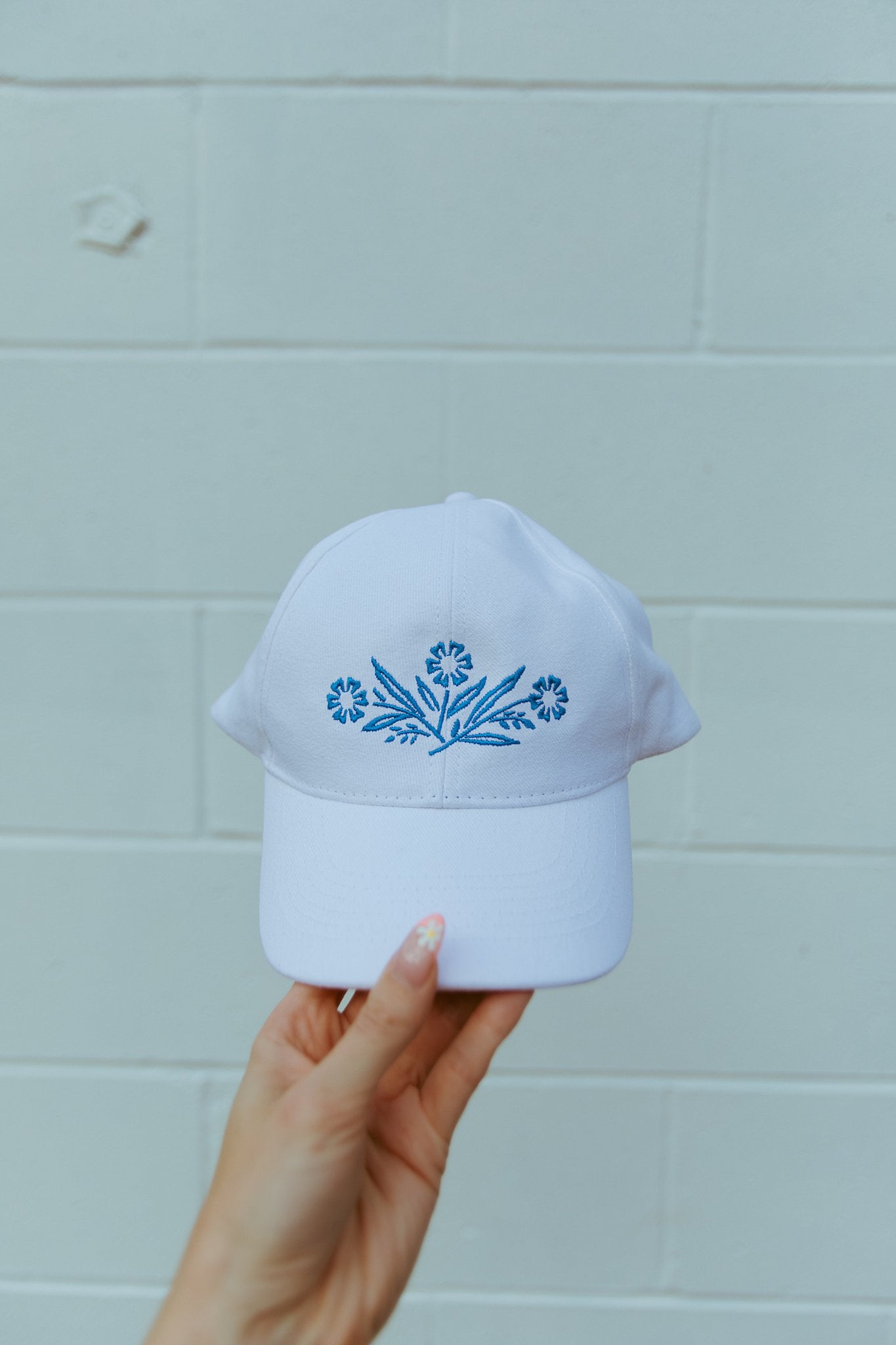Blue Floral Embroidered Cap