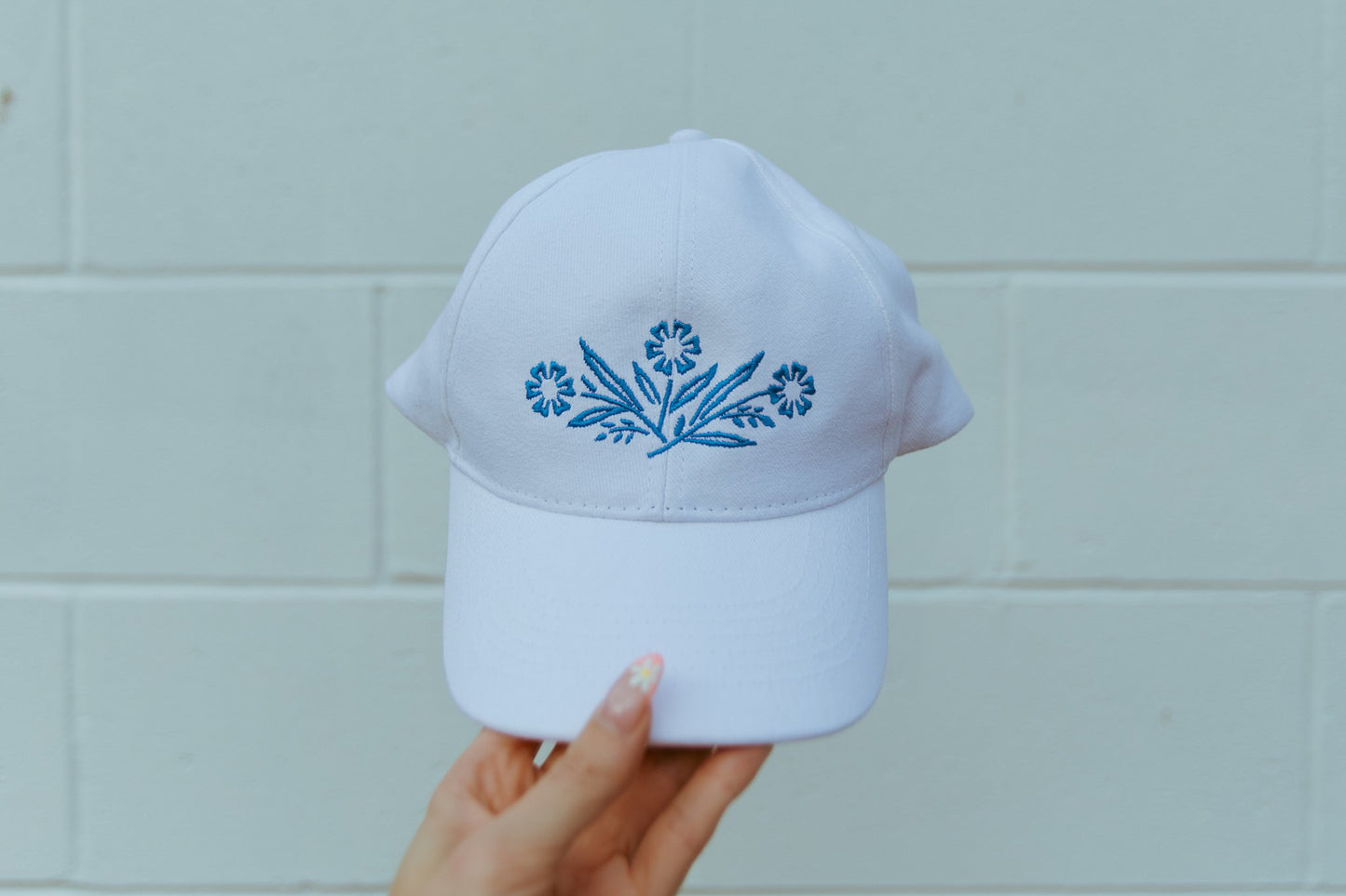 Blue Floral Embroidered Cap