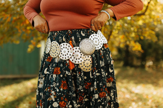 Western Boho Embellished Circle Belt Silver