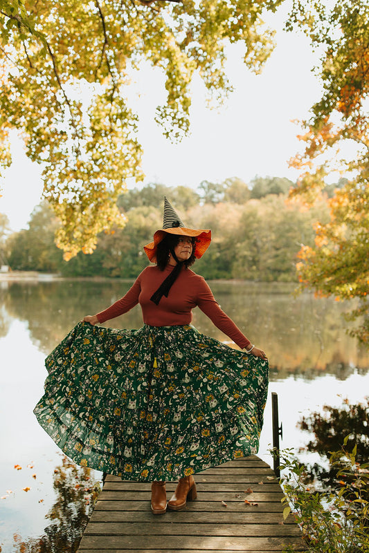 Celestial Cat Skirt Green
