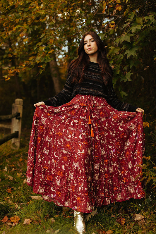 Celestial Cat Skirt Maroon
