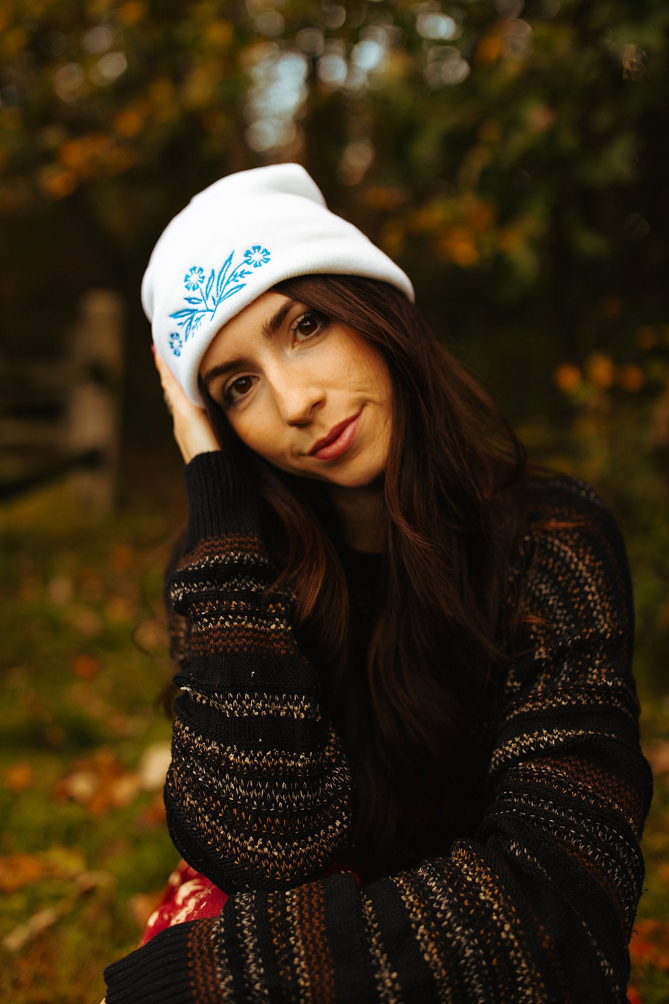 Retro Blue Floral Beanie