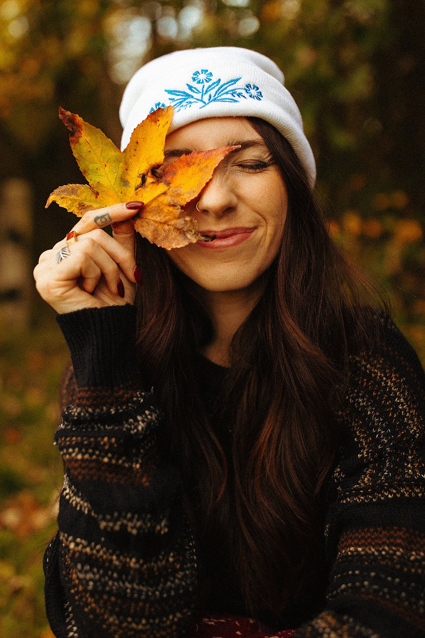 Retro Blue Floral Beanie