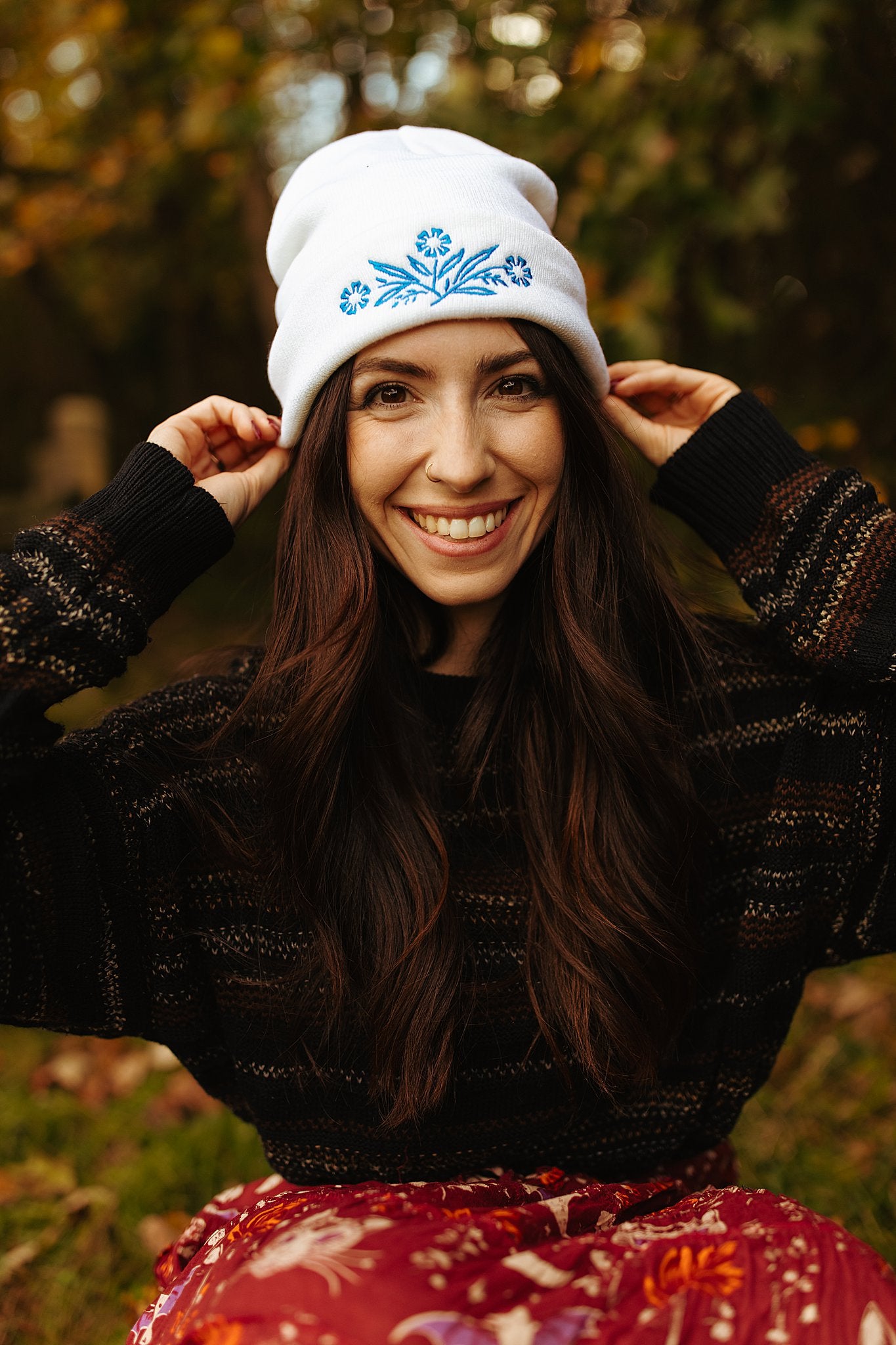 Retro Blue Floral Beanie