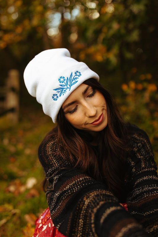 Retro Blue Floral Beanie RESTOCK