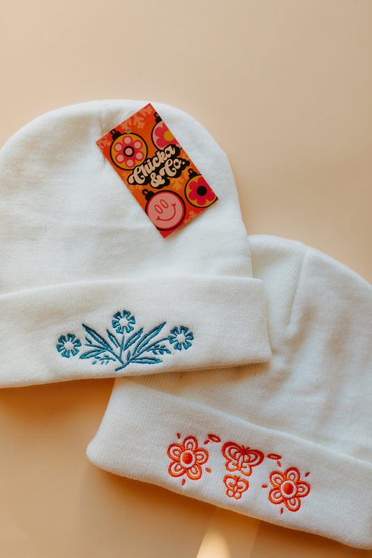 Gorro retro con estampado floral azul