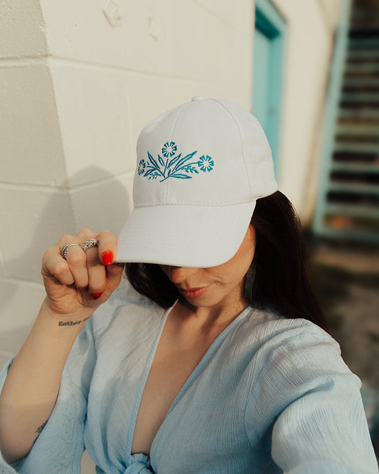 Blue Floral Embroidered Cap