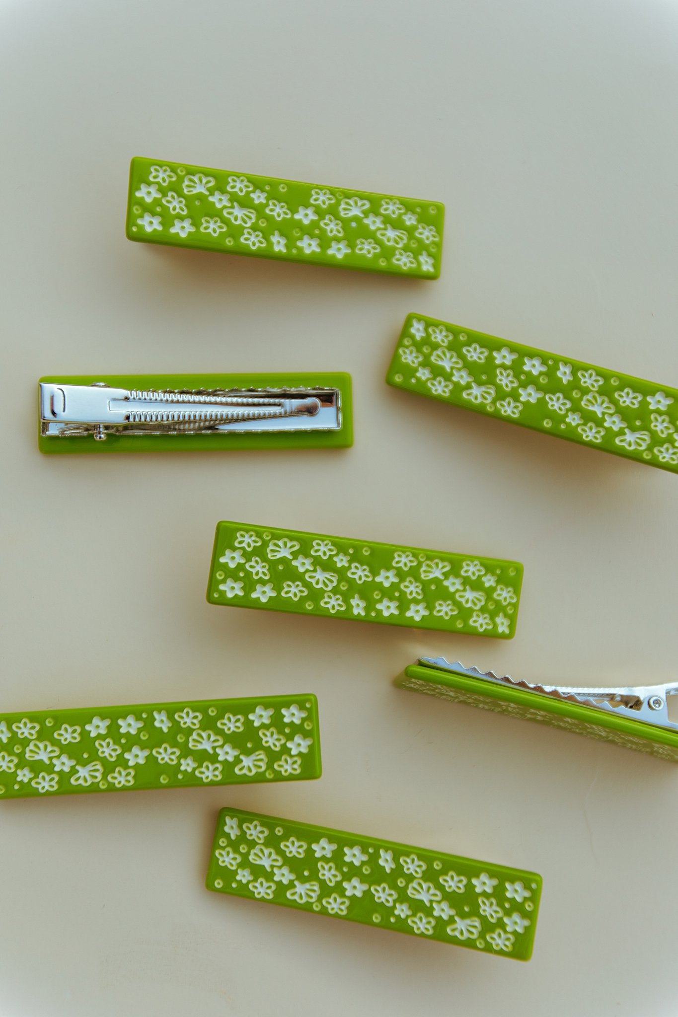 Green Retro Floral Hair Clip Set