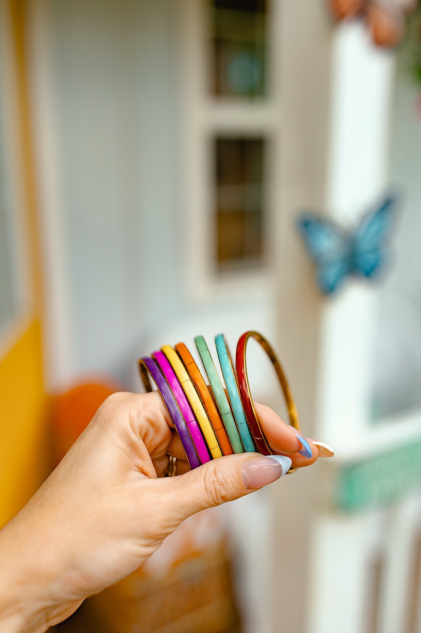 Brass with 7 Different Color Bone Bangle Set
