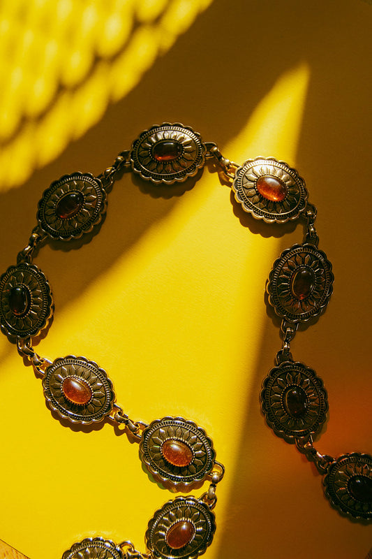 Oval Amber Stud Concho Western Chain Belt