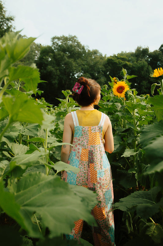 Patchwork Print Overalls Oversized
