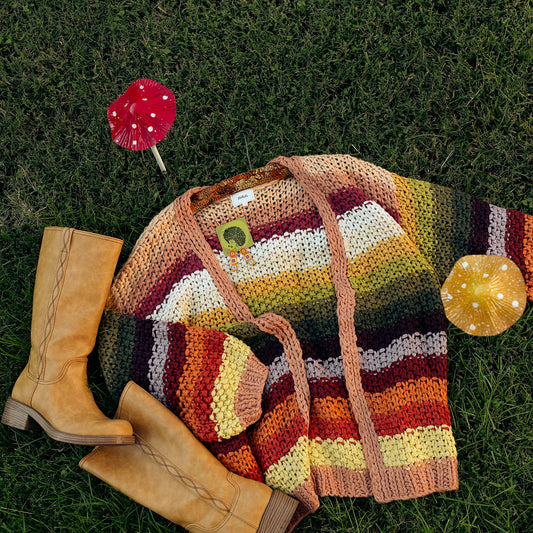 Rainbow Hand-Crochet Open Cardigan