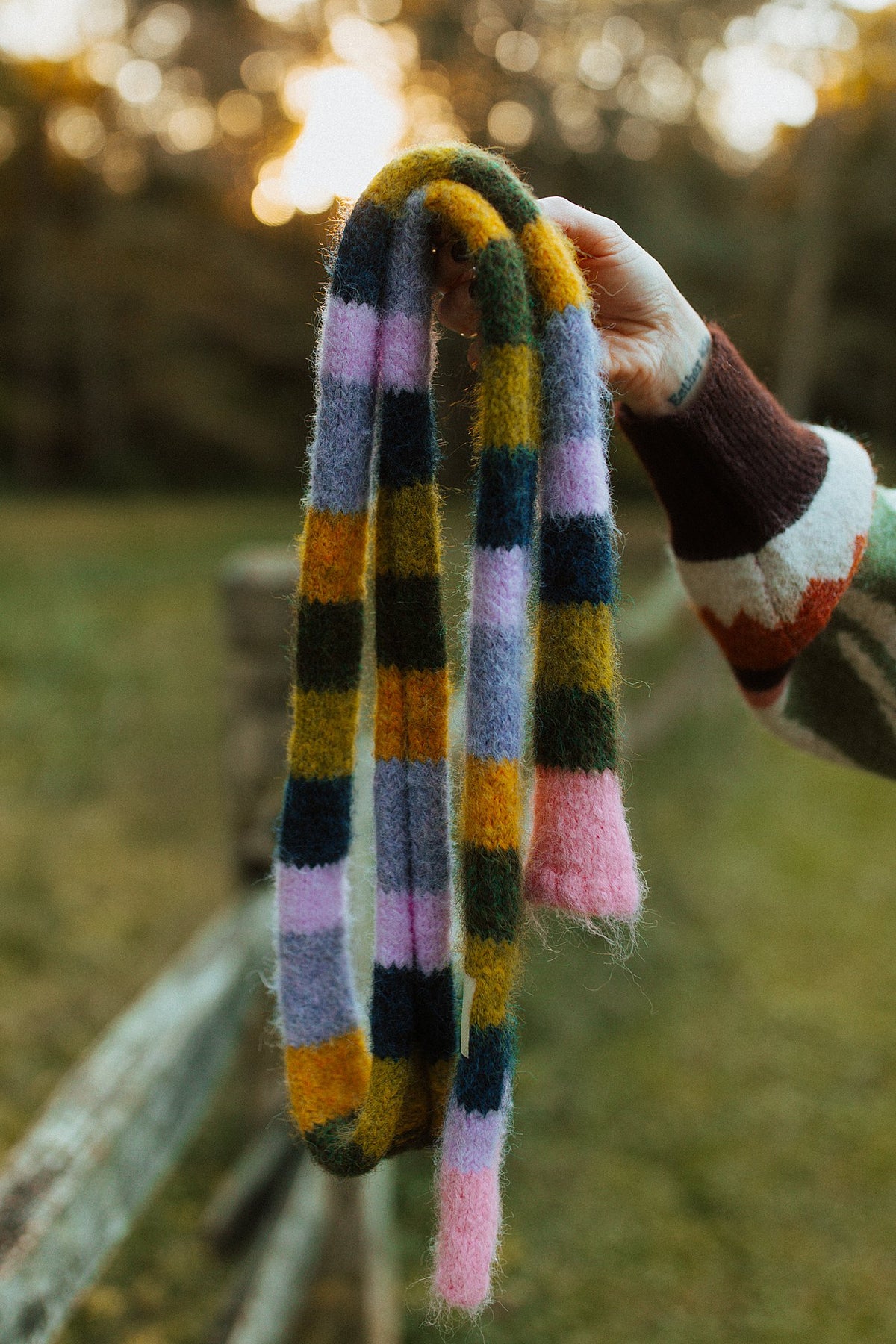 Stripe Fuzzy Knit Skinny Scarf Retro