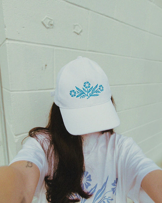 Blue Floral Embroidered Cap