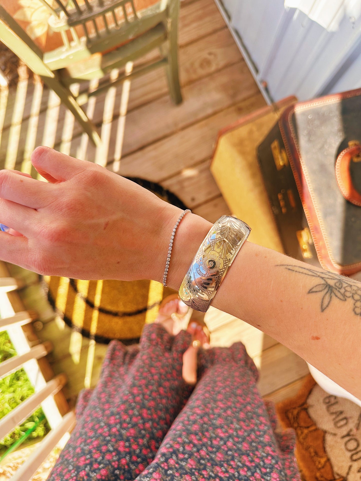Silver-Tone Floral Bangle