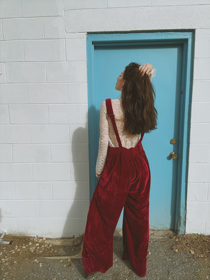 Berry Velvet Wide Leg Jumpsuit