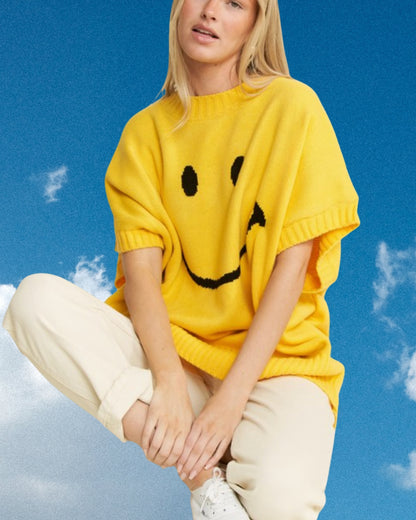 Short Sleeve Smile Oversized Knit Top 2/25