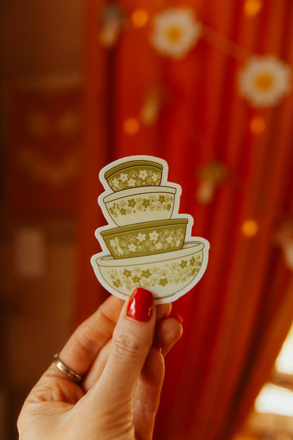 Vintage Green Crazy Daisy Pyrex Mixing Bowls Sticker