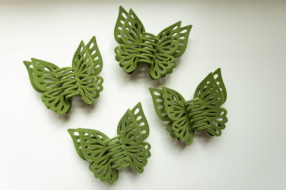 Large Butterfly Hair Clip - Fuzzy Olive