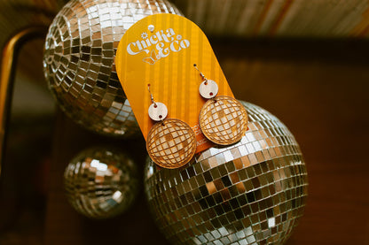 Disco Ball Wood Earrings