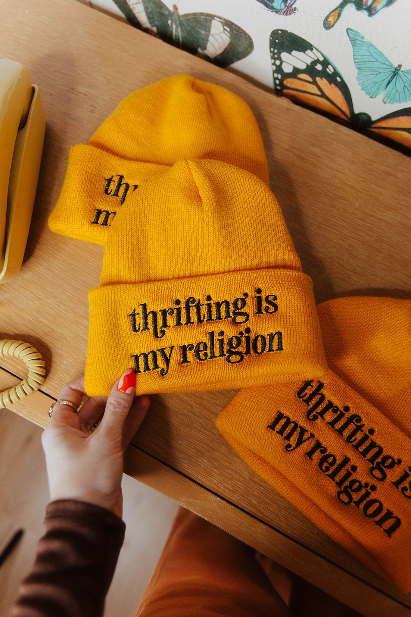 Thrifting Is My Religion Knit Beanie Hat