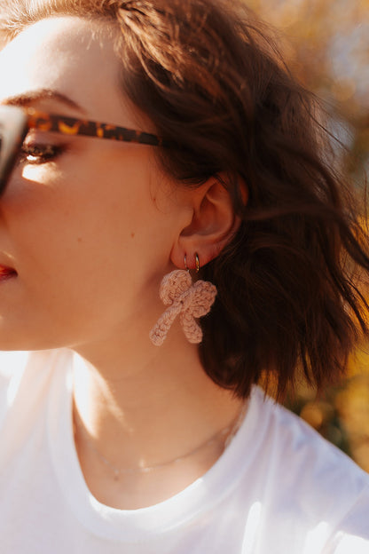 Pink Crochet Bow Earrings