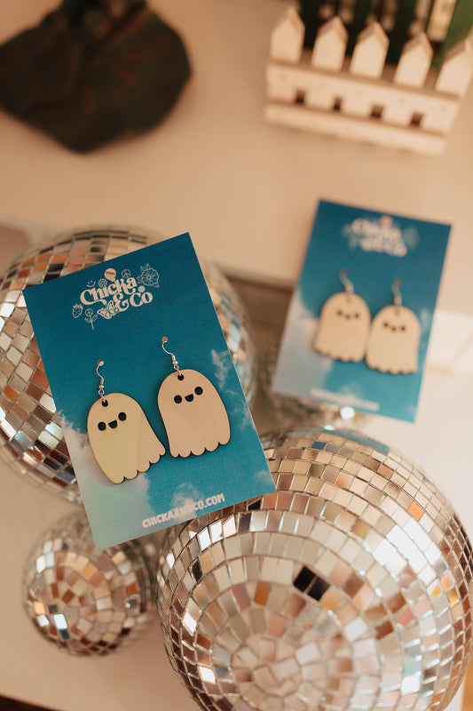 Groovy Ghost Wood Earrings