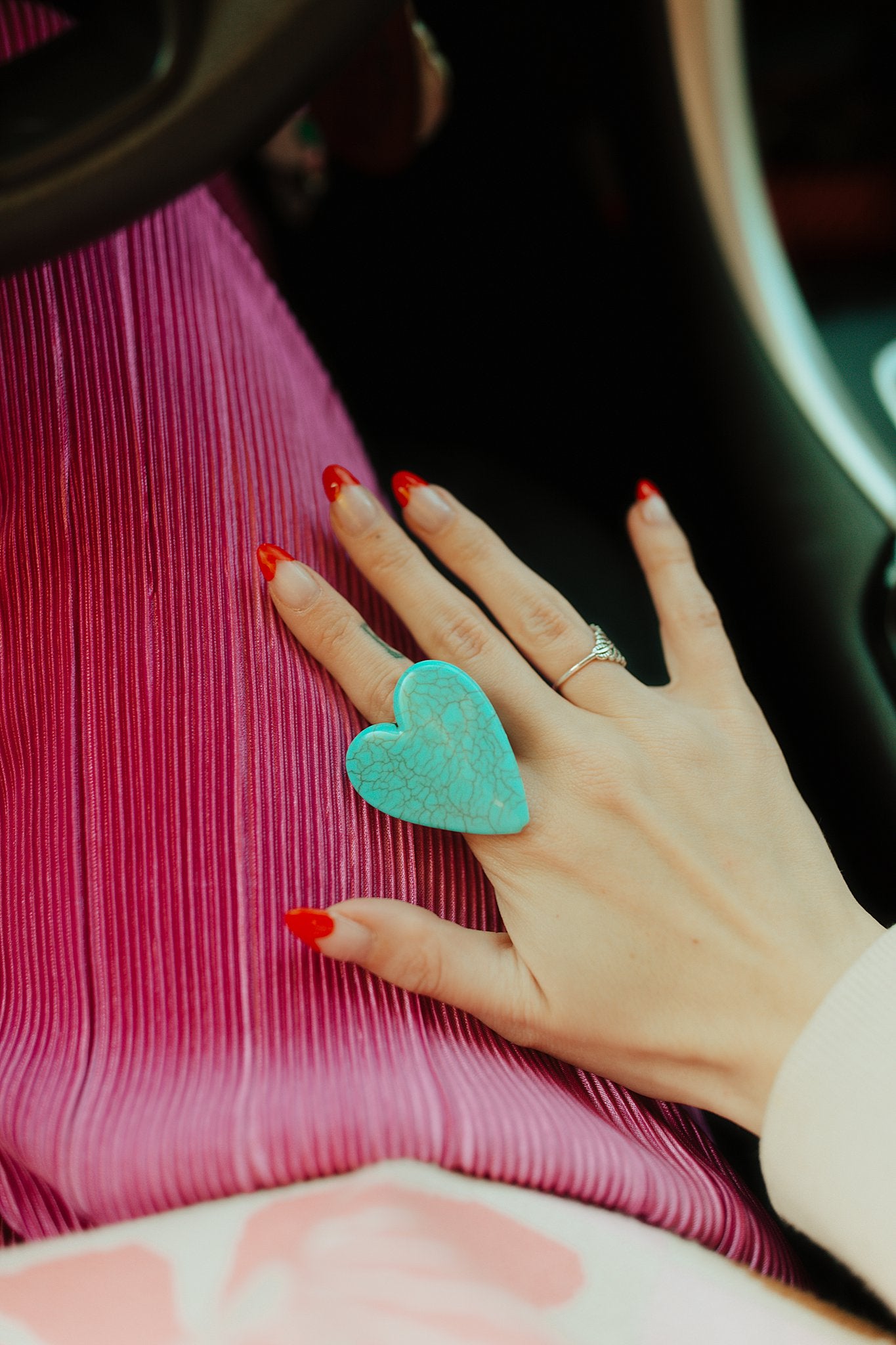 Turquoise Heart Adjustable Ring