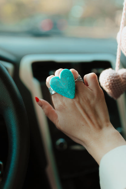 Turquoise Heart Adjustable Ring