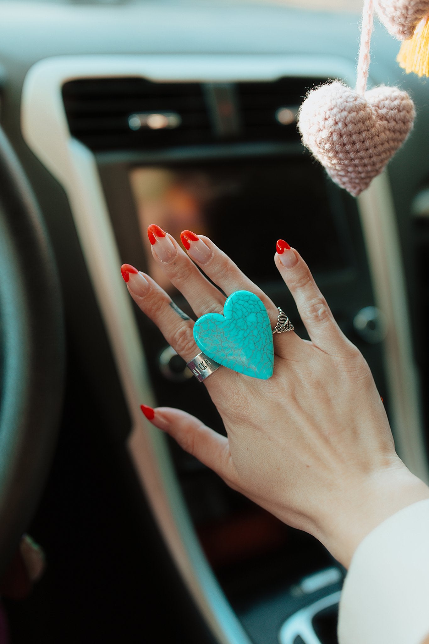 Turquoise Heart Adjustable Ring