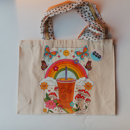 Handmade Tote Bag Coffee w/ Star Straps