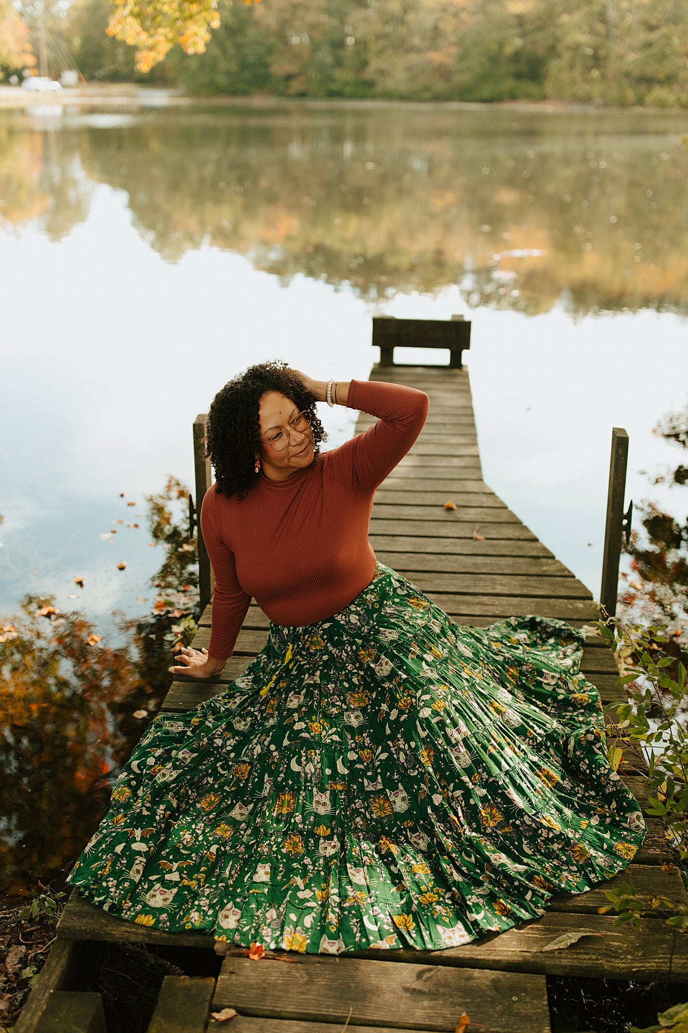 Celestial Cat Skirt Green