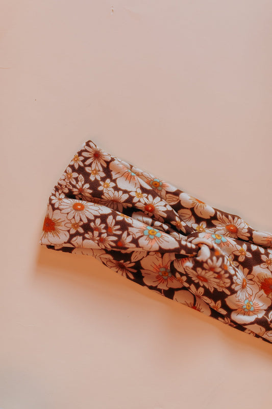 Boho Brown Floral Twist Headband