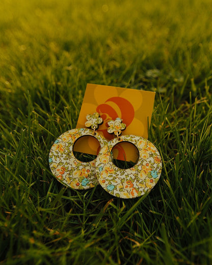 Floral Fabric Wood Earrings